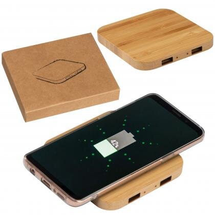 Bamboo Wireless Charger with 2 USB ports ROMAN