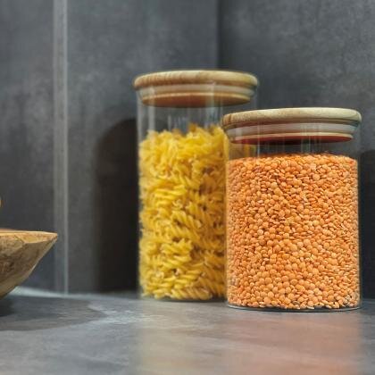 Borosilicate glass jar with pine wood lid, 1000 ml JAMIE