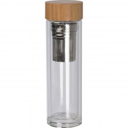 Glass bottle with bamboo lid and 420 ml capacity  HENDRIK