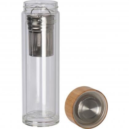 Glass bottle with bamboo lid and 420 ml capacity  HENDRIK