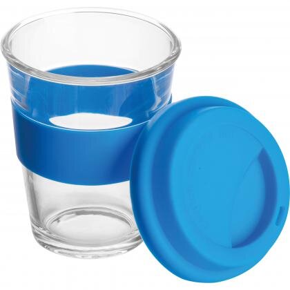 Glass mug with silicon sleeve and lid AMANDA