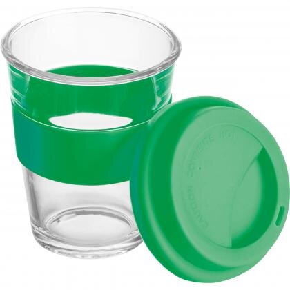Glass mug with silicon sleeve and lid AMANDA