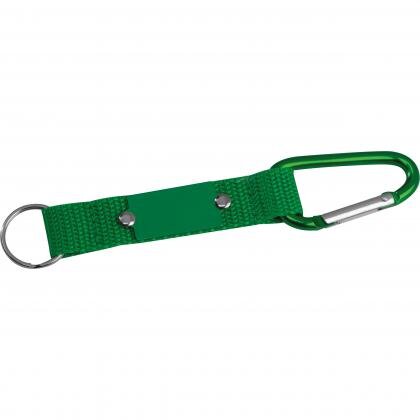 Keyring pendant with carabiner and metal plate PHYLLIS