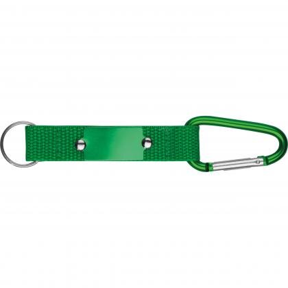 Keyring pendant with carabiner and metal plate PHYLLIS