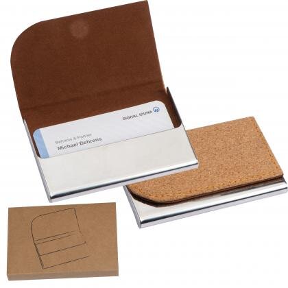 Metal business card holder with cork surface ROBERTO