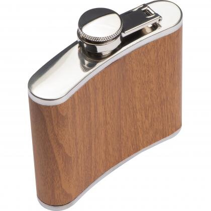 Stainless steel hip flask with wooden coating SUSANNA