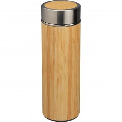 Stainless steel mug with tea strainer in bamboo look 350ml RAMON