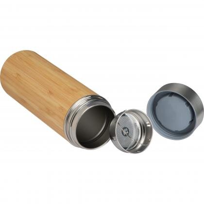 Stainless steel mug with tea strainer in bamboo look 350ml RAMON