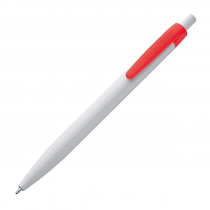 White plastic ball pen with coloured clip BERTA