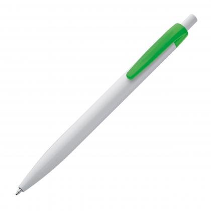 White plastic ball pen with coloured clip BERTA