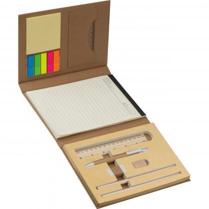 Writing case with cardboard cover, ruler, pad and adhesive markers CALVIN