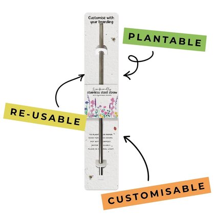 Reusable Stainless Steel Straw With Plantable Seed Paper Backing Card