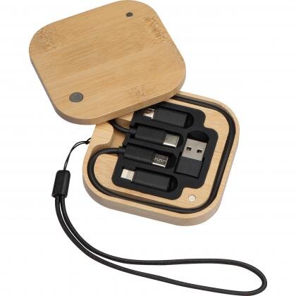 Cable and adapter set in a bamboo box IVAN