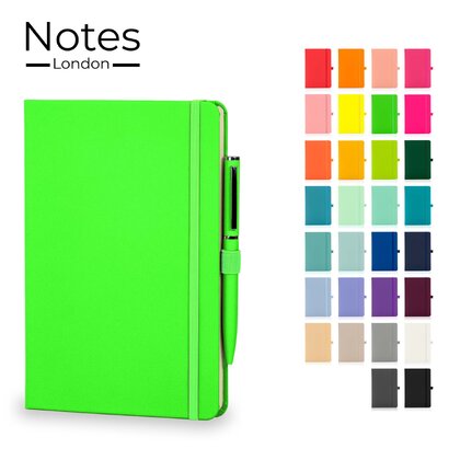 Notes London - Wilson A5 Neon Certified Sustainably Sourced  Notebook & Pen Set in Neon Green