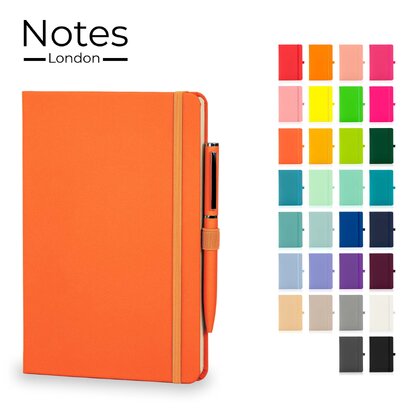 Notes London - Wilson A5 Neon Certified Sustainably Sourced  Notebook & Pen Set in Neon Orange
