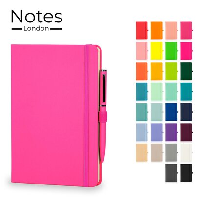 Notes London - Wilson A5 Neon Certified Sustainably Sourced  Notebook & Pen Set in Neon Pink
