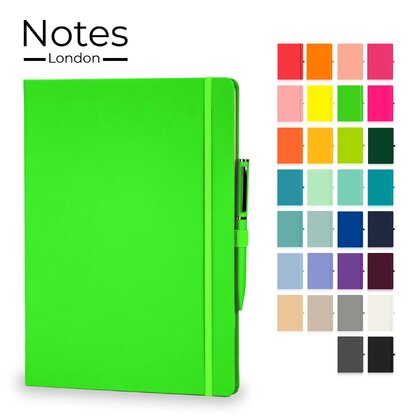 Notes London - Wilson A4 Neon Certified Sustainably Sourced  Notebook & Pen Set in Neon Green