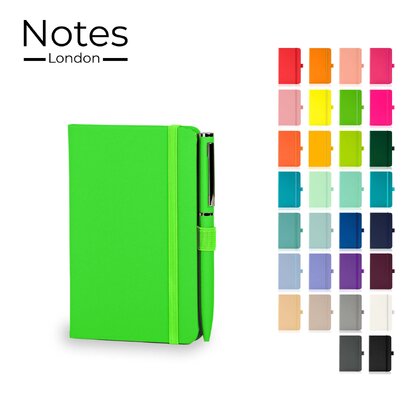 Notes London - Wilson A6 Neon Certified Sustainably Sourced  Notebook & Pen Set in Neon Green