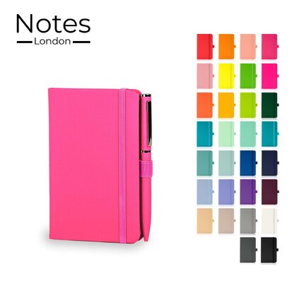 Notes London - Wilson A6 Neon Certified Sustainably Sourced  Notebook & Pen Set in Neon Pink