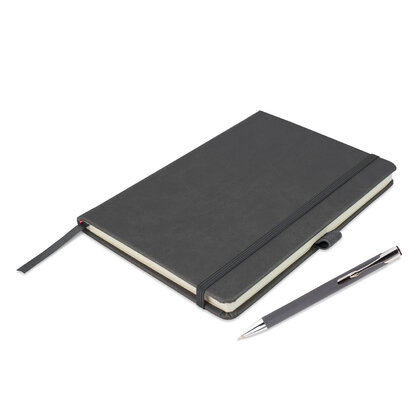 Holms A5 High Impact Thermal PU Cover Notebook & Pen Set in Dark Grey