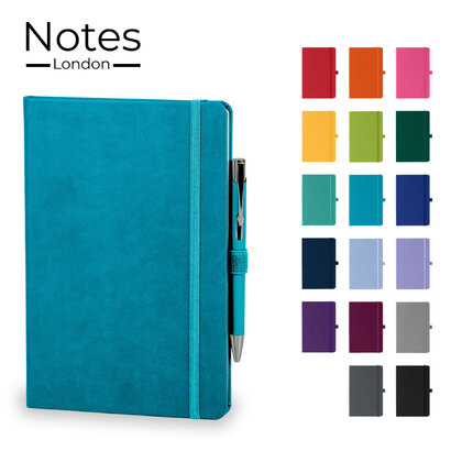 Holms A5 High Impact Thermal PU Cover Notebook & Pen Set in Cyan