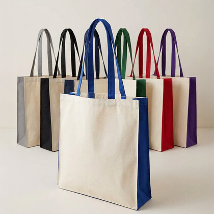 KUKU Natural Canvas Shopper With Coloured Gussets