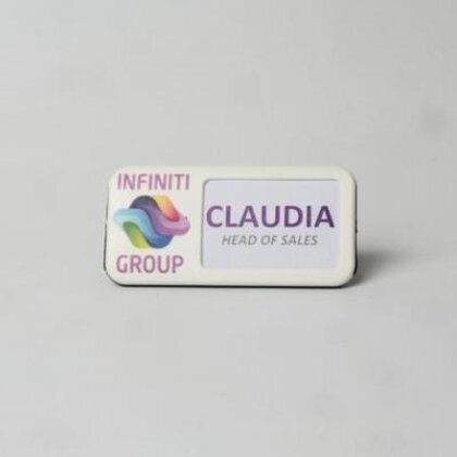 Always Recycled Reusable Name Badge &ndash; Rectangular Right Window - Combo Clip