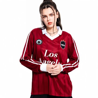 100% Polyester Milk Silk Unisex Sublimation Retro Loog Sleeves POLO Football Jersey