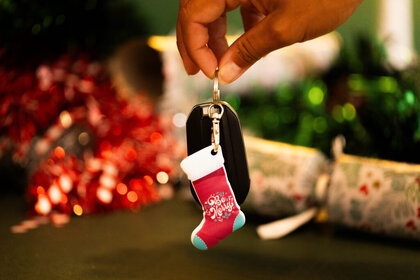 Recycled Christmas dECOration Stocking Keyring